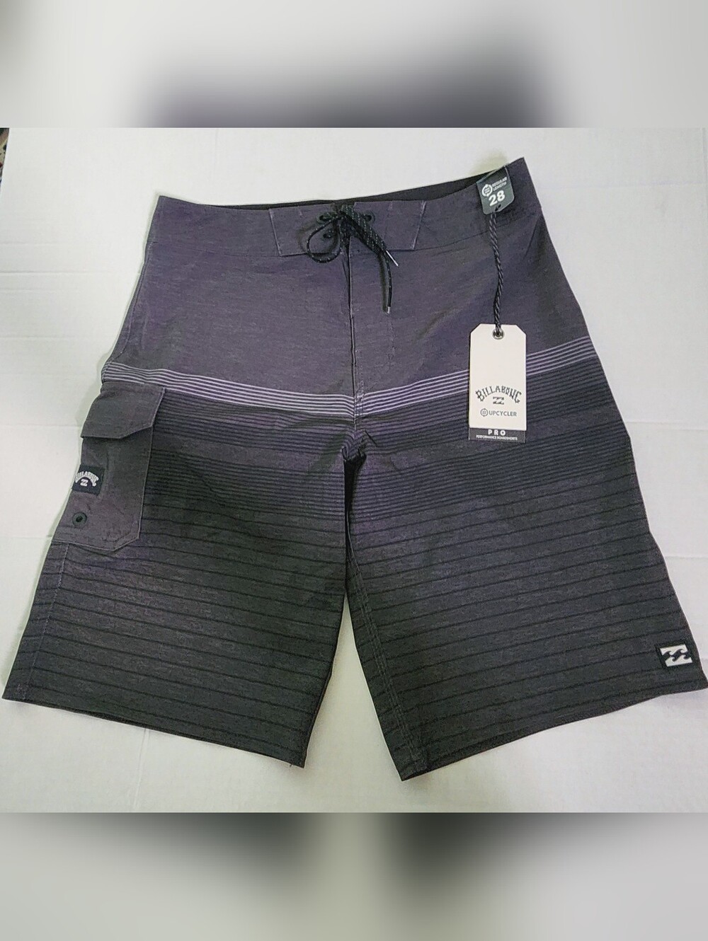 Billabong Men's Black and Charcoal Stripe Board Shorts SIZE 28 Regular Length